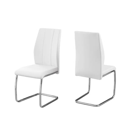 Monarch Specialties Dining Chair, Set Of 2, Side, Upholstered, Kitchen, Dining Room, Pu Leather Look, White, Chrome I 1075